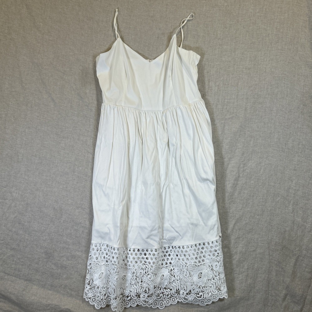French Connection Women White Midi Dress Lace Hem Spaghetti Strap Pockets 12